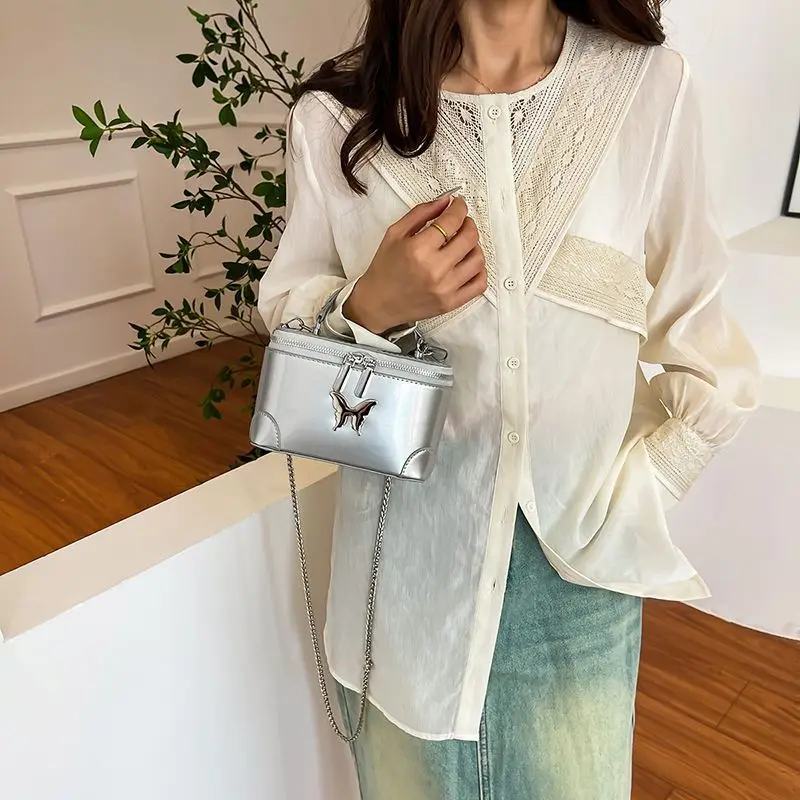 Lacquer leather glossy small bag for women 2024 new chain crossbody bag mini handbag small square bag