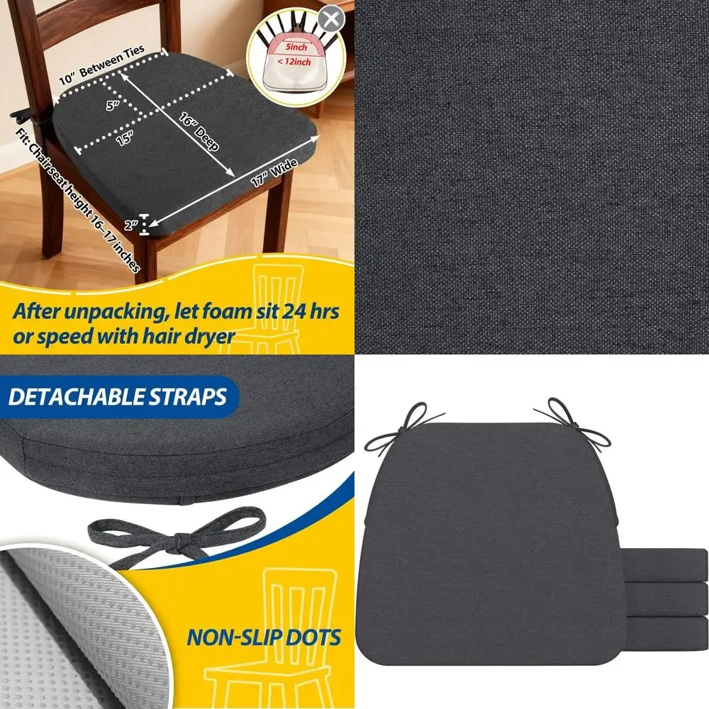 

Набор из 4 темно-серых подушек для обеденных стульев 17x16 дюймов, толстые, с завязками и съемными чехлами.