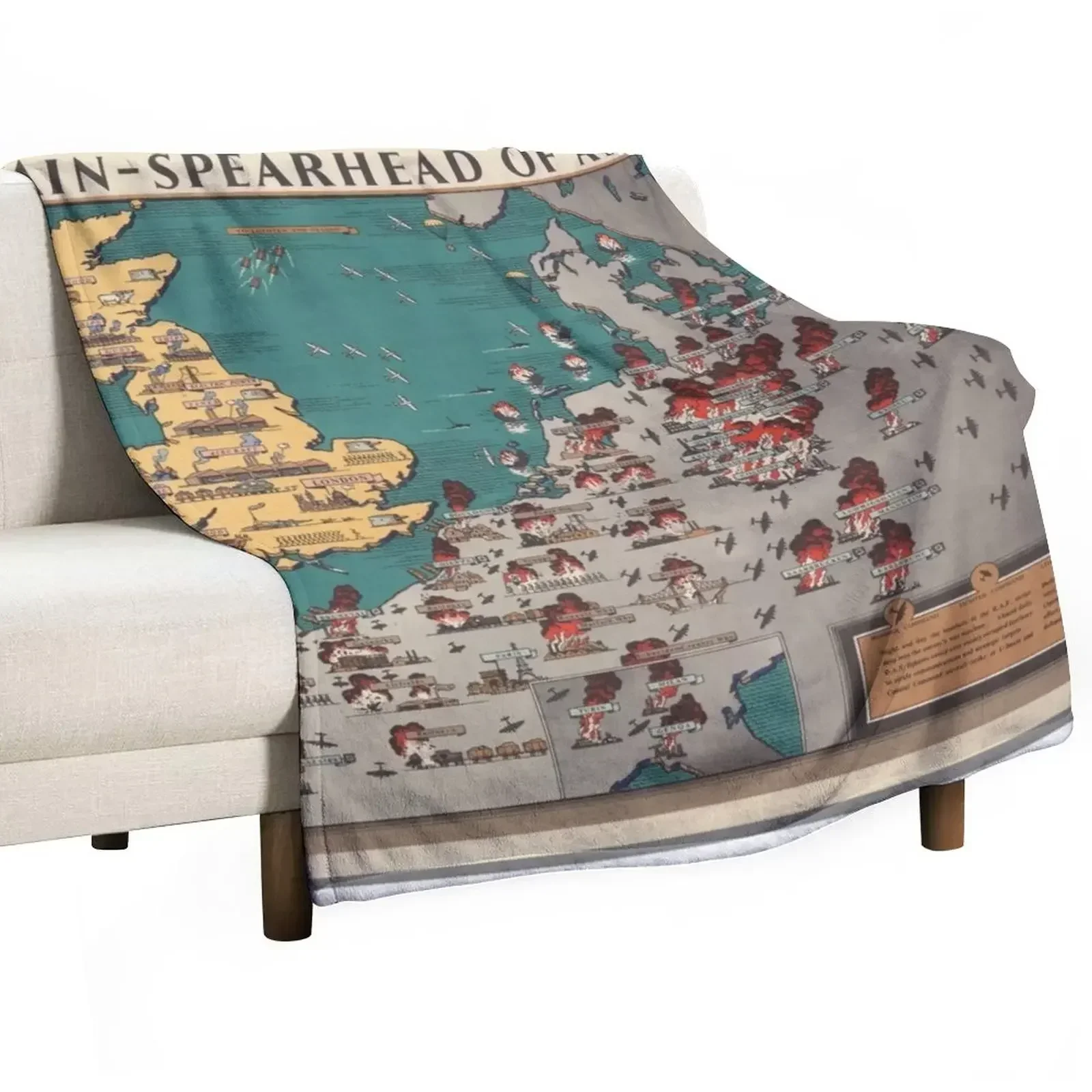 

Vintage WW2 British Military Map 1944 Throw Blanket Foldable Soft Warm Blanket for Outdoor Use