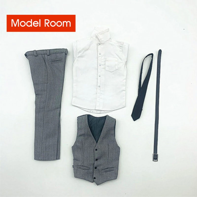 1/6 Scale Male Shirt Vest Pants Tie Belt Business Clothing Set Soldier Gentleman Clothes Model Fit 12\'\' Action Figure Body Dolls