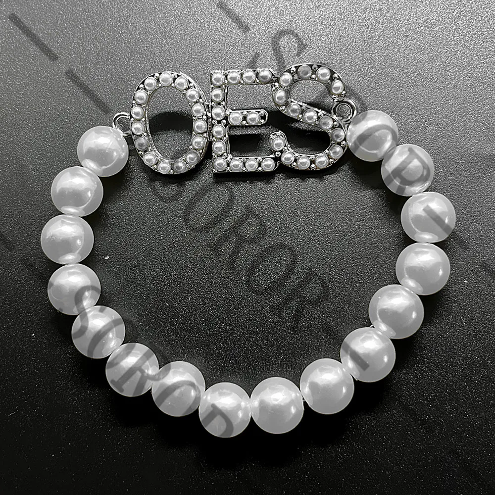 Handmade order of Eastern star society Inc OES letter charm White simulation pearl bracelet