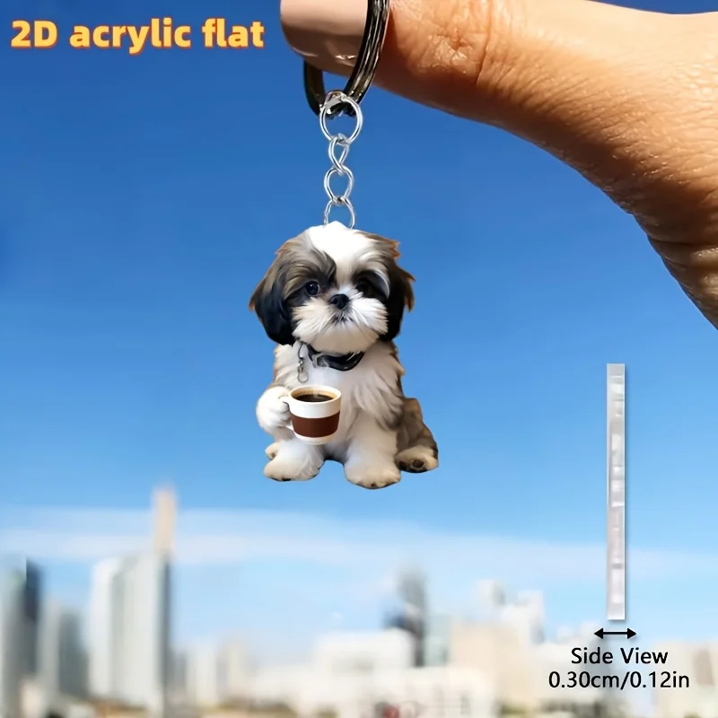 5 Sets Cute Shih Tzu Keychain 5pcs 2D Dog Acrylic Keychains + 5pcs Thank You Cards + 5pcs Organza Bags Key Decoration Party Gift