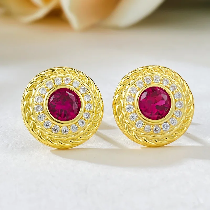 

2023 New Simulated Diamond Ruby Earrings for Women's Medieval Retro Style AliExpress Simple Style