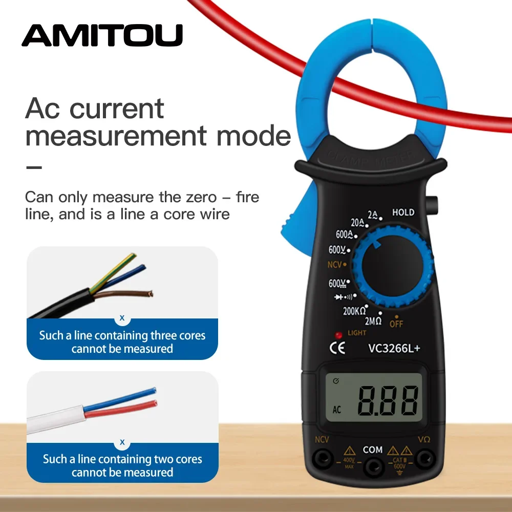 AMITOU VC3266L+ 1999 Counts Digital Professional Multimeter Clamp Amperímetro Handheld Clamp Meter Dc Current Voltage Meter