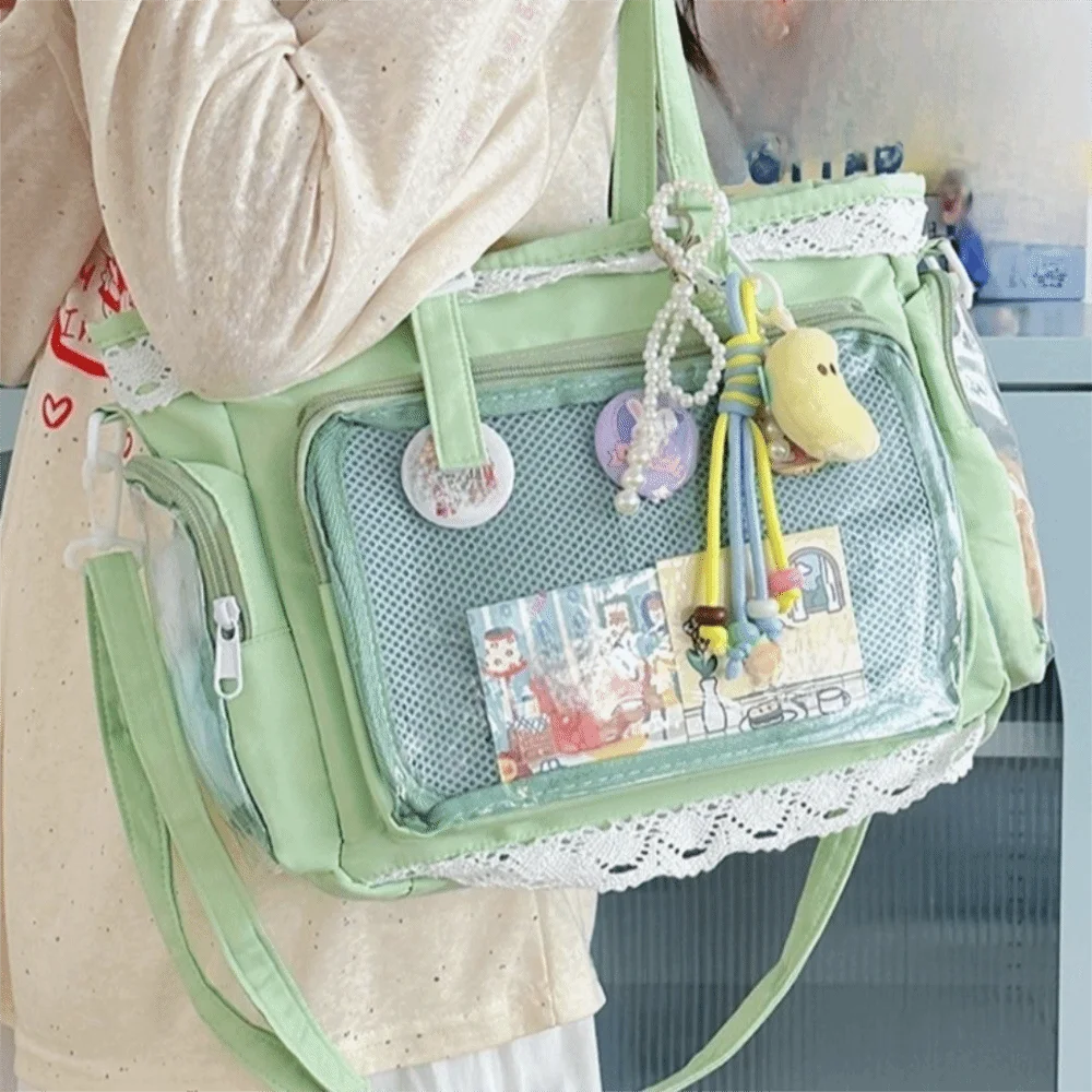 

Y2k Ballet Style Lolita Transparent Crossbody Bag Large Capacity DIY Anime Shoulder Bag Sweet Nylon Lace Itabag Parties