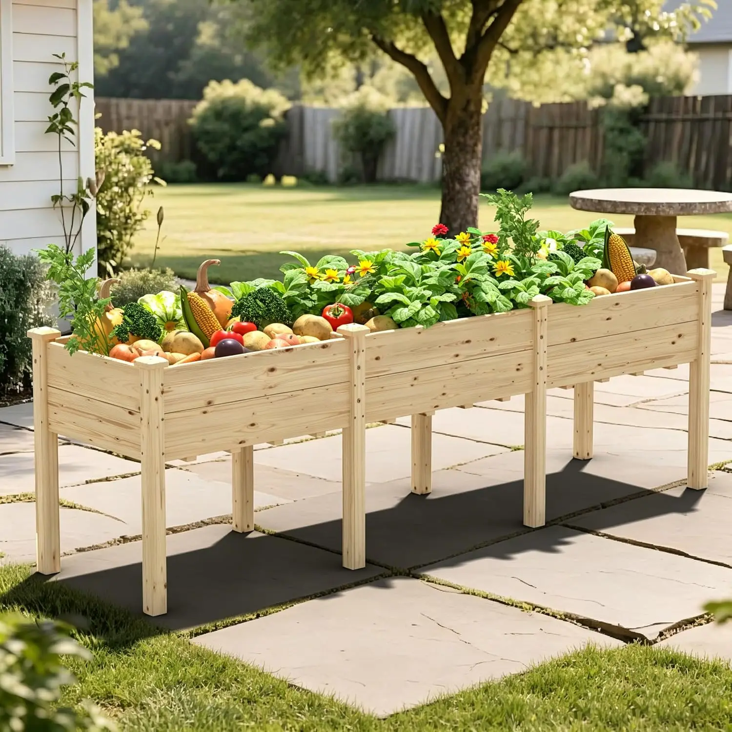 96''L x 24''W x 30''H Outdoor Cedar Garden Bed, 2x8 FT Raised Garden Bed with 9 Drainage Holes & 8 Legs, Elevated, Customized
