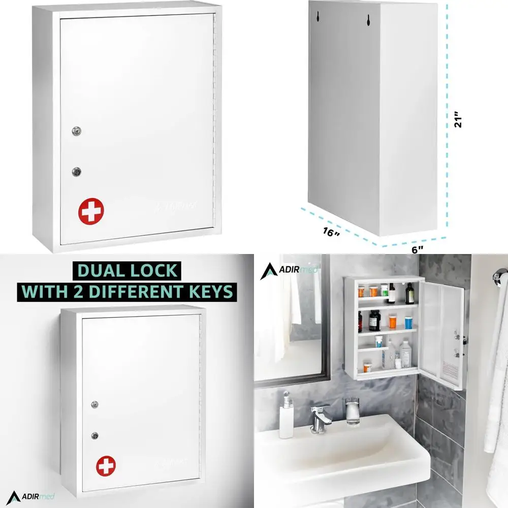 

AdirMed Secure Wall-Mounted Medicine Cabinet with Dual Locking System for First Aid Storage