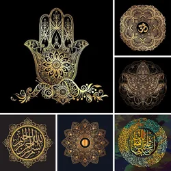 5D Diy Diamond Painting Arabic Jewish Amulet Gold Black Hamsa Mandala Lotus Art Full Square Round Resin Rhinestones Embroidery