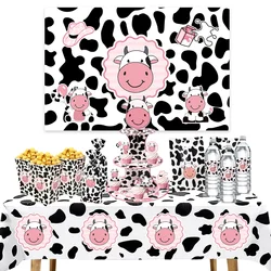 Cow Birthday Party Decoration Cute Animal Theme Tableware Banner Gift Bags Supplies Set for Youngester Favor