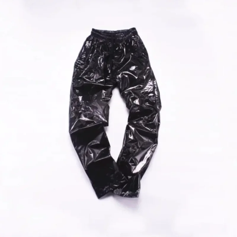 XS~8XL Fashion Men Black Glossy Pants Loose High Waist Hip Hop Trousers Couple Street Dancing Night Club Stage Costumes