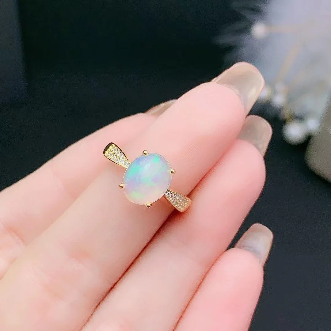 

8mm*10mm 100% Natural Opal Ring for Party 925 Silver Opal Silver Ring Sterling Silver Opal Jewelry Gift for Woma