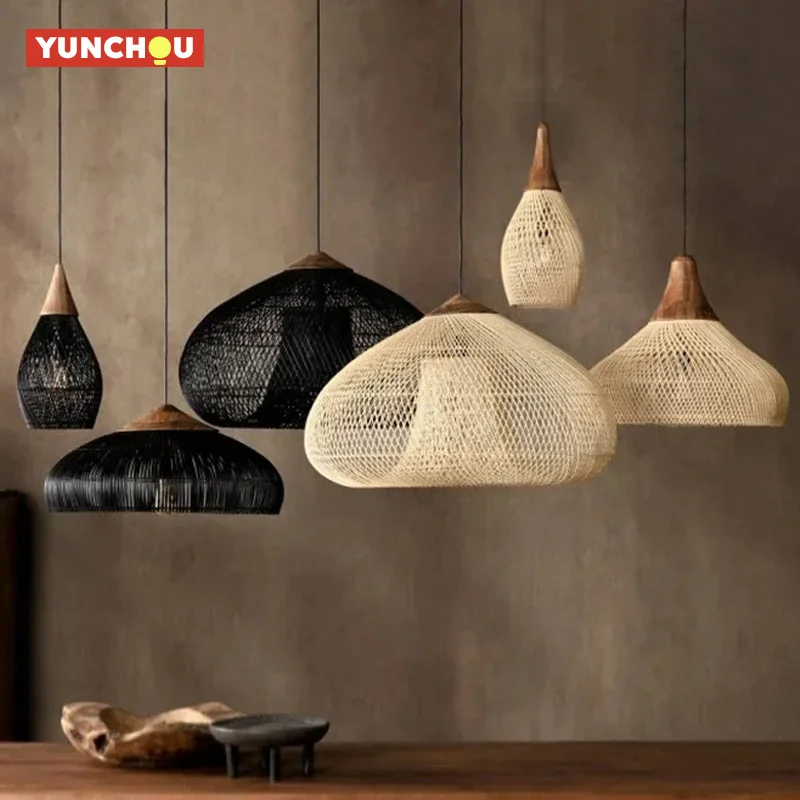 Designer Pendant Lamps Vintage Handmade Rattan Led Light Japanes Style Lighting for Kitchen Island Loft Dining Room Chandelier