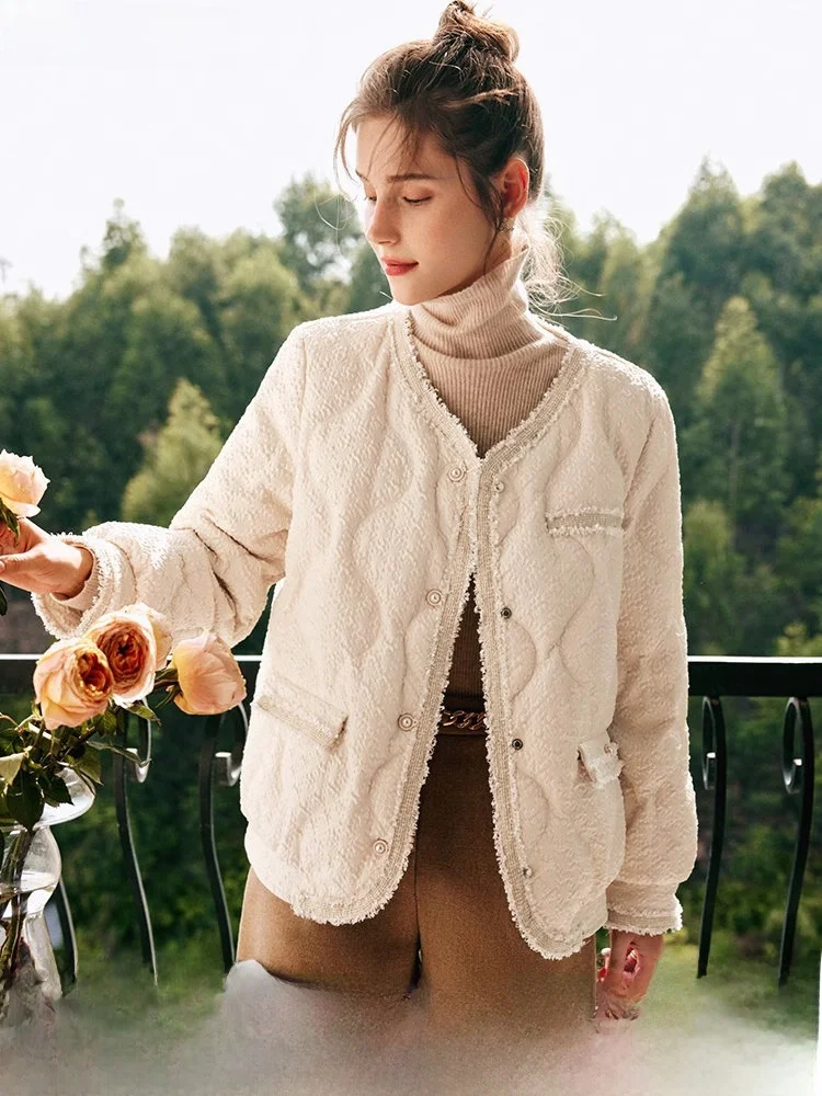 

Шикарное стеганое пуховое пальто для женщин: новая осенне-зимняя коллекция, перламутровое, элегантное, приталенное, для повседневной носки