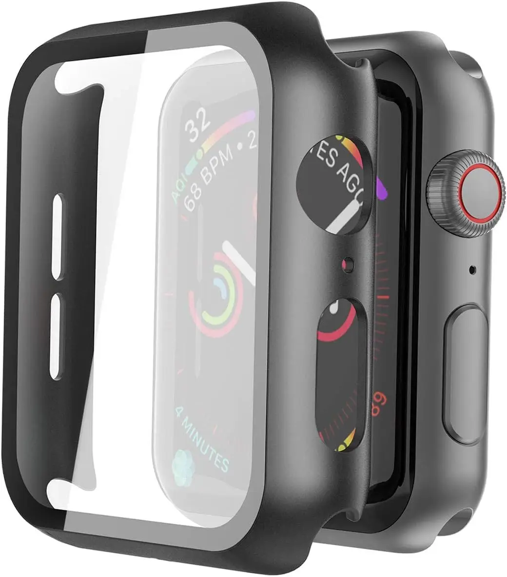 PC-Gehäuse + gehärtetes Glas, kompatibel mit Apple Watch Serie 6 SE Serie 5 Serie 4 44 mm Apple Watch-Zubehör