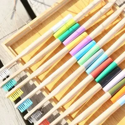 20Pcs Toothbrush Eco-Friendly Rainbow Bamboo Soft Fibre Toothbrush Biodegradable Teeth Brush Solid Bamboo Handle Toothbrush