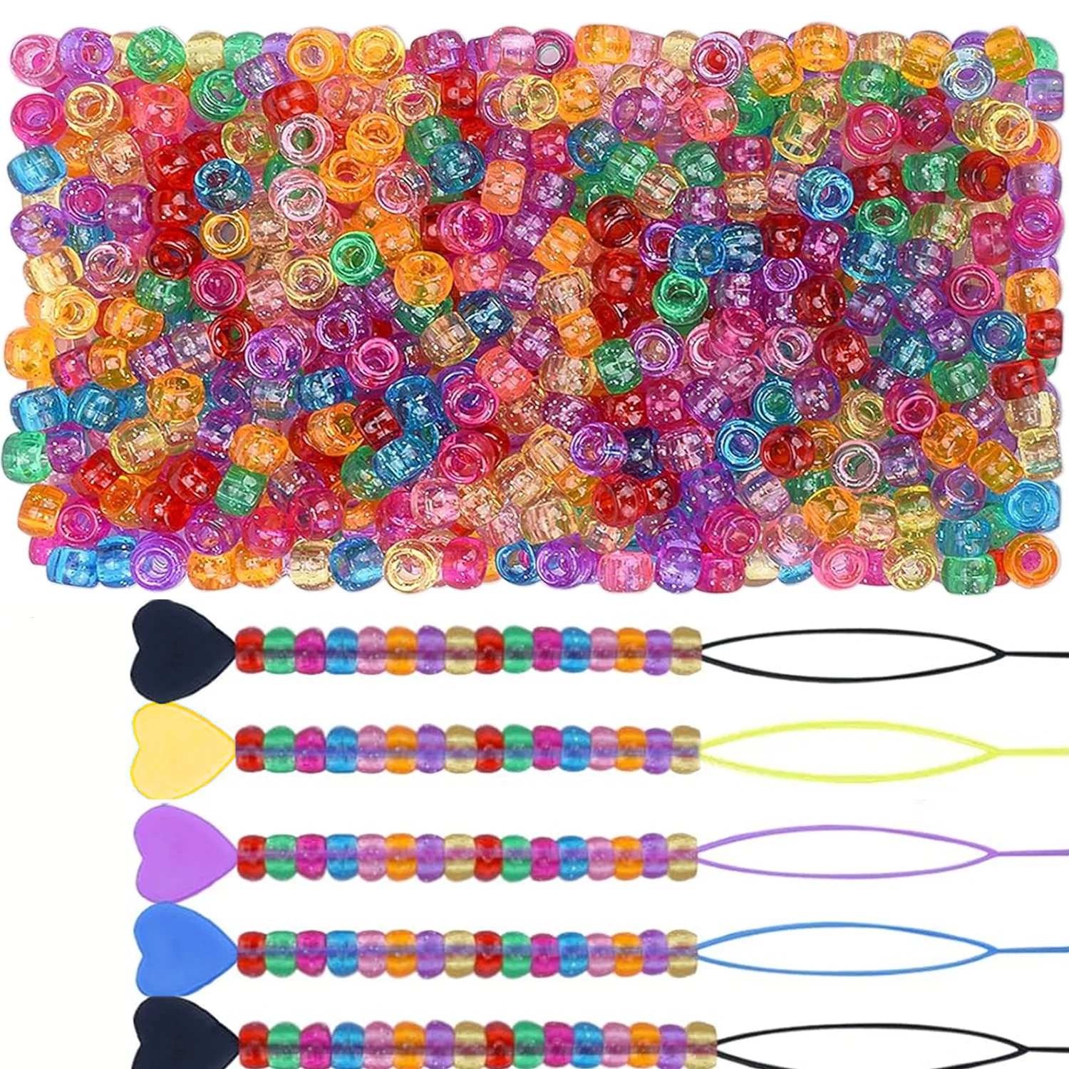 

500PCS 9 × 6mm glitter small horse beads, 5 quick bead tools, suitable for hair accessories, jewelry, fashion gifts