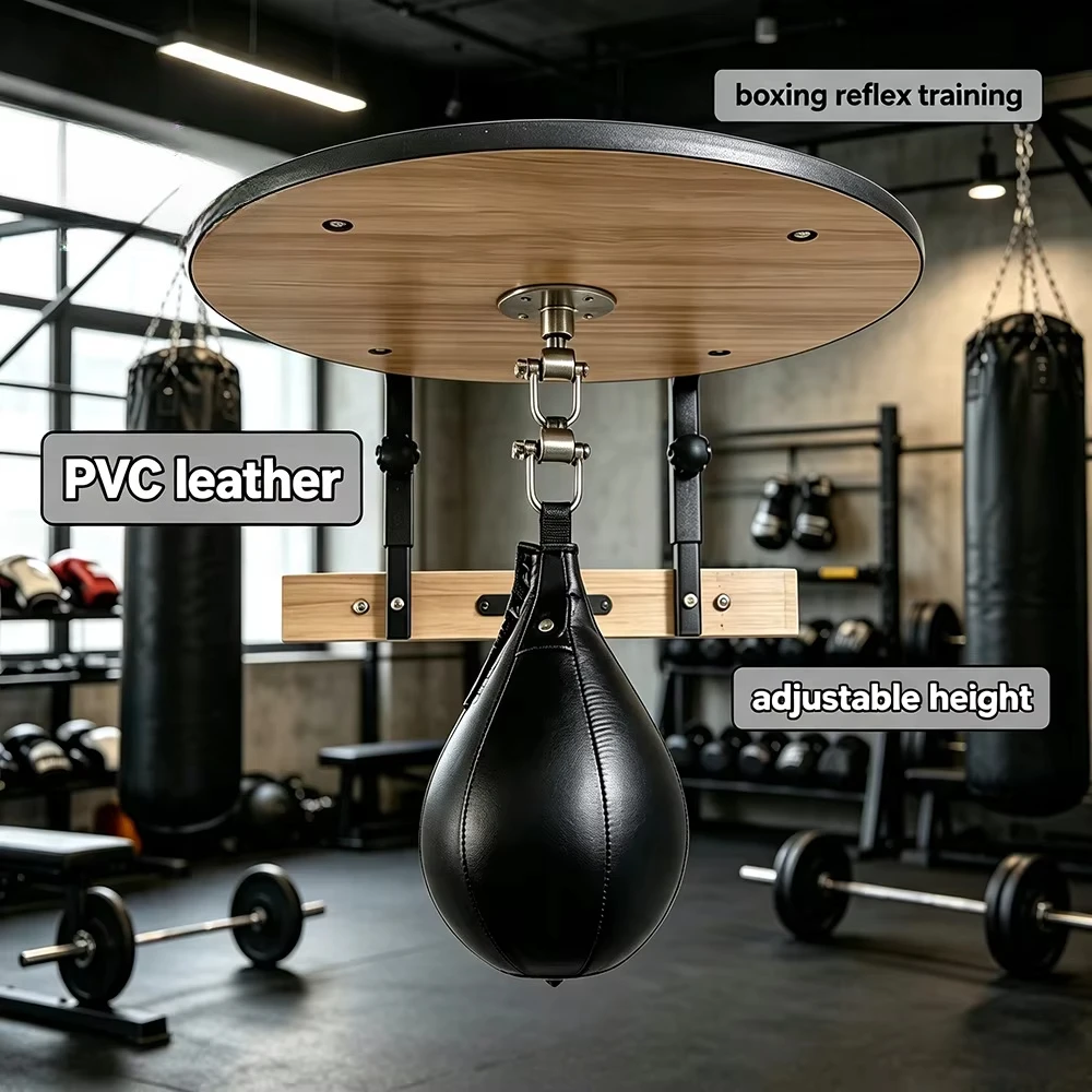 Wood Base Boxing Trainer, Adjustable Height, PVC Leather, Speed Training Gear, Commercial Kickboxing Practice Platform