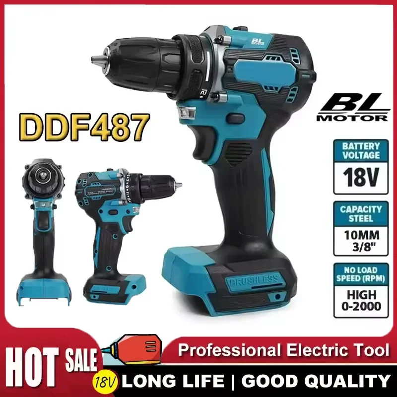 

Подходит для бесщеточной электрической дрели Makita DDF487 18В, идеально подходит для ударной дрели с пятью шнурами для отделочных работ, использует аккумулятор Makita 18В.
