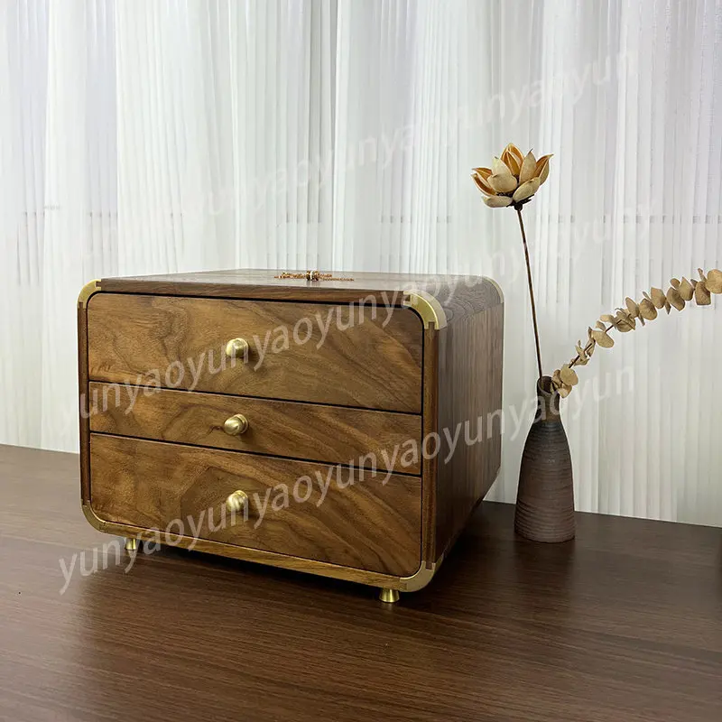 Black Walnut Solid Wood Drawer-style Jewelry Storage Cabinet, Cosmetics Organizer Box