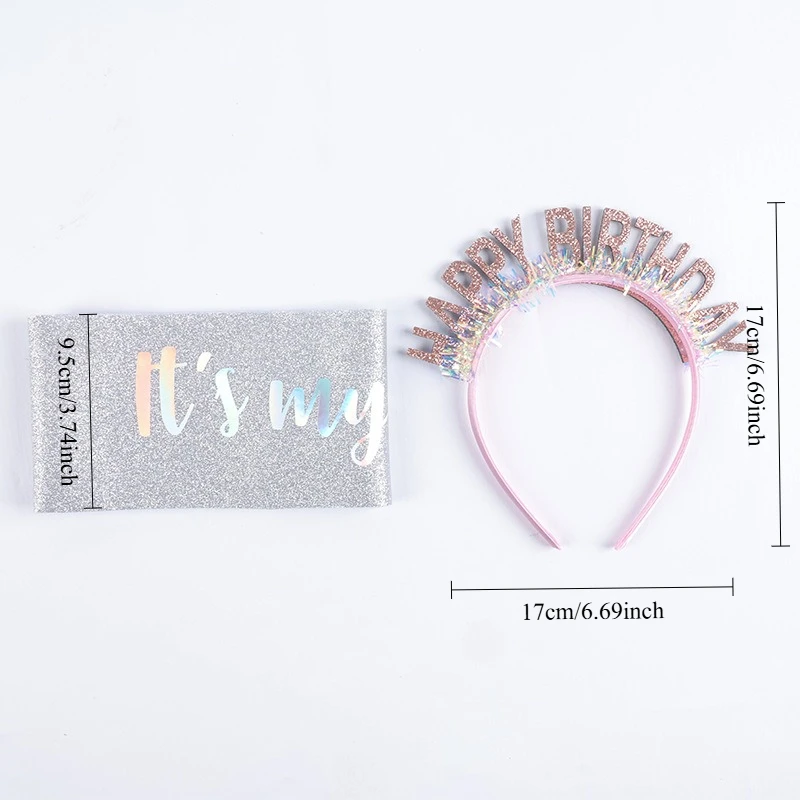 Cat and Dog Birthday Headband Sparkling Pink Happy Birthday Strap Hat Pet Theme Party Two Piece Set Cute Pet Dress Up Supplies