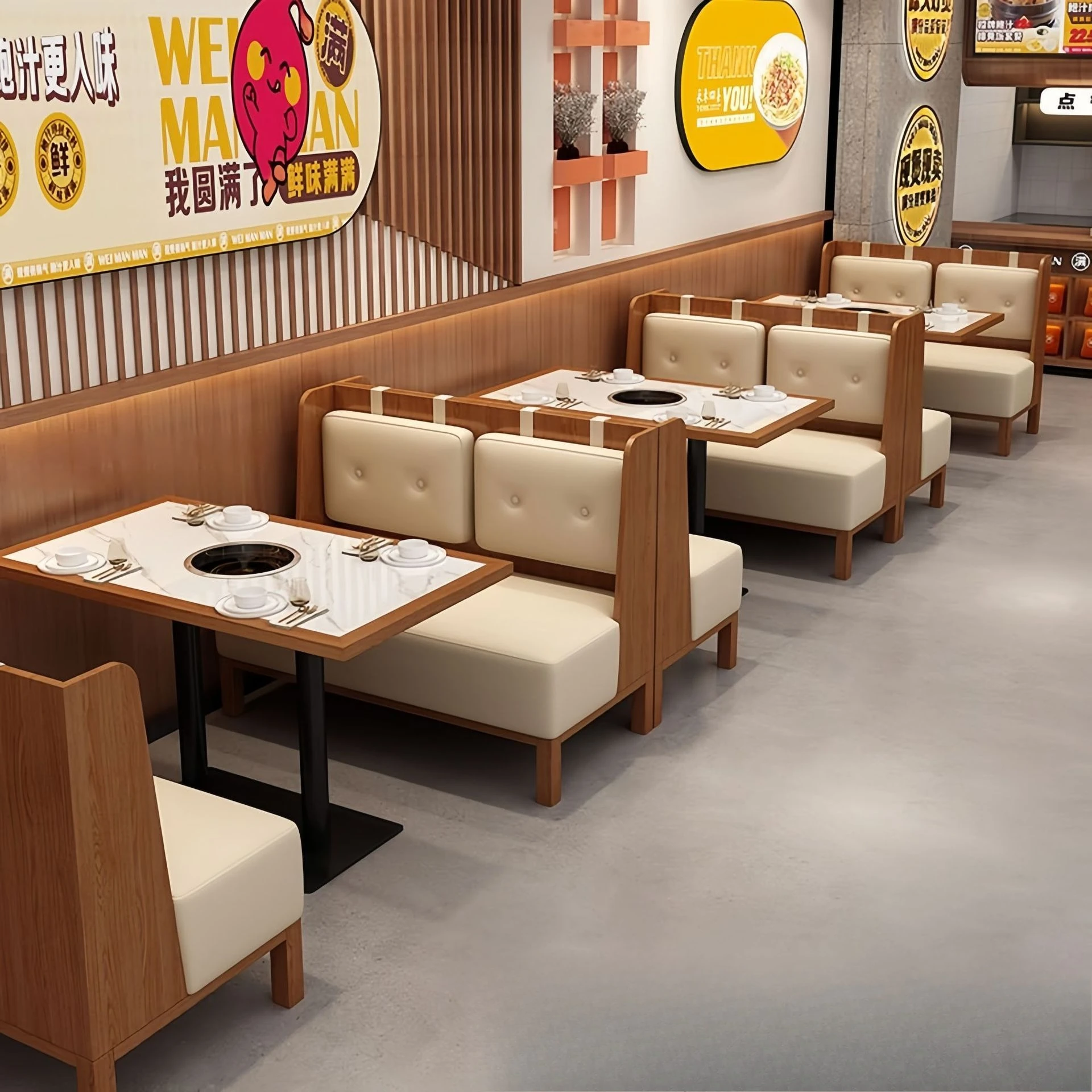 Restaurant Solid wood tables and chairs Hong Kong style tea restaurant card seat sofa milk tea shop restaurant snack fast