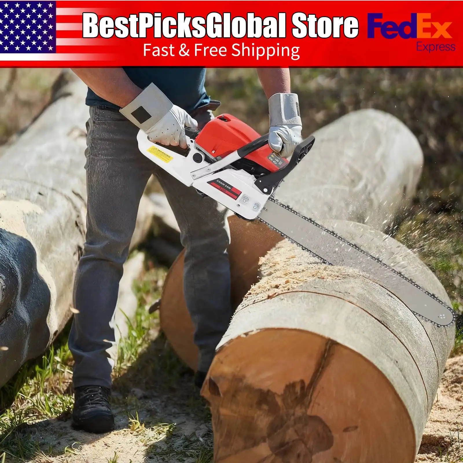 

2.0KW Gas-powered Chainsaw, 7500rpm, Self-reset Pull Start Ignition 52CC 22in Gasoline Chain Saw for Cutting Wood