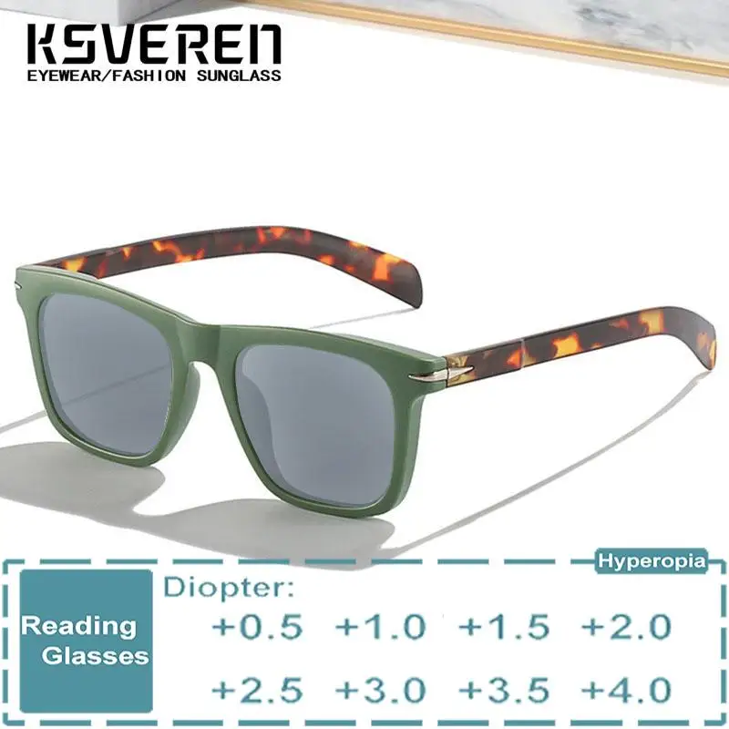 

KSVEREN Men Square Reading Glasses Sunglasses Single Focus Presbyopic Eyeglasses Shade Sun Prescription Glasses Frame Eyewear