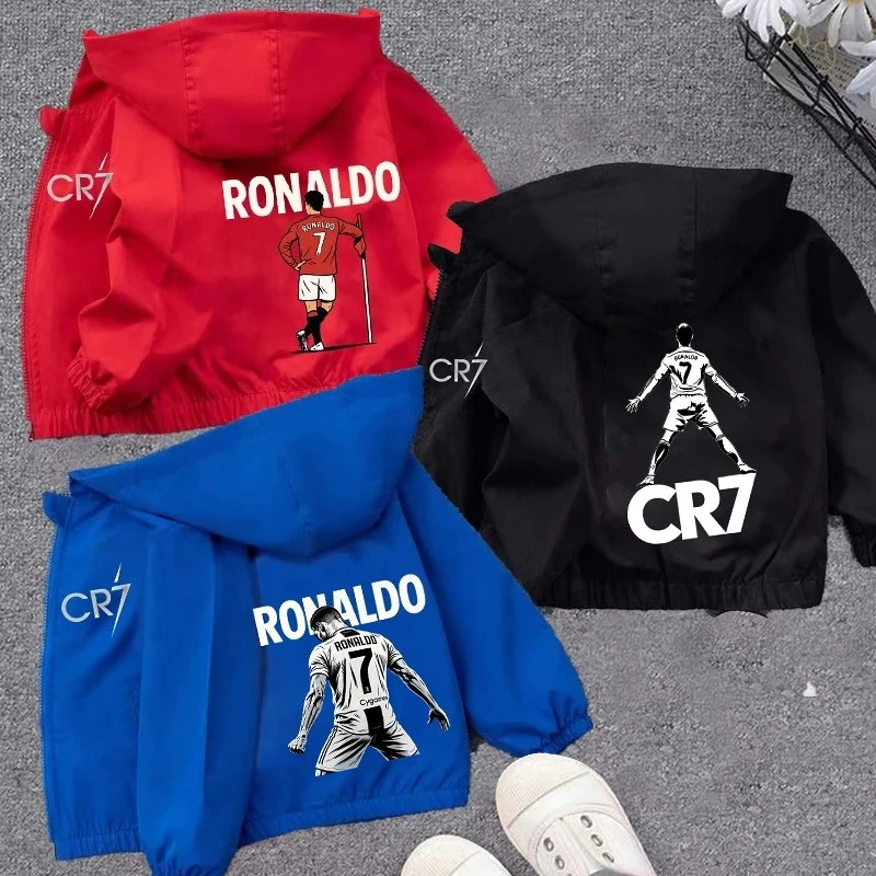 Football Star Ronaldos KID Hoodie Jacket CoatsBaby Girl Boy Cartoon CR7 Long Sleeved Zipper Windbreaker Kid Waterproof Outerwear