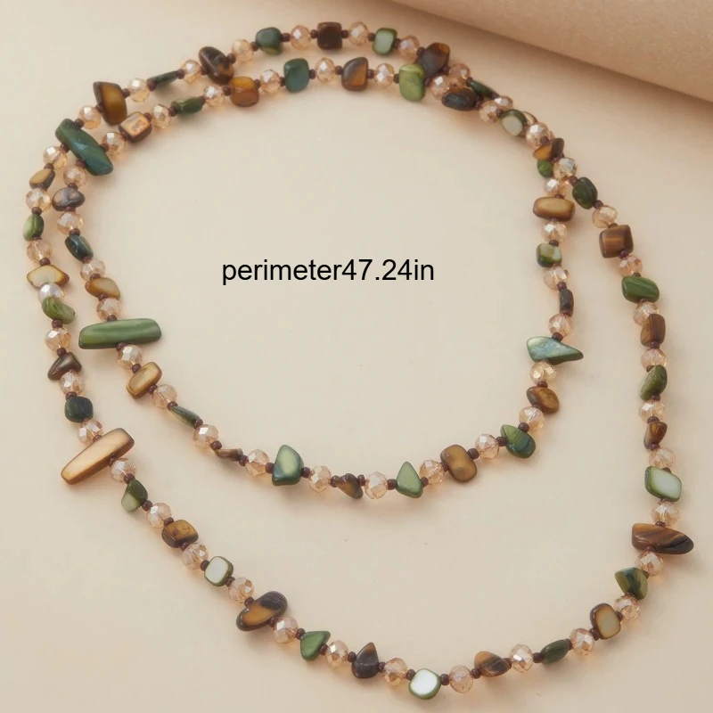 1Pc Vintage Bohemian Multicolored Shell Beaded Double-Layer Necklace Light Luxury Vacation Long Necklace That Can Be Stacked