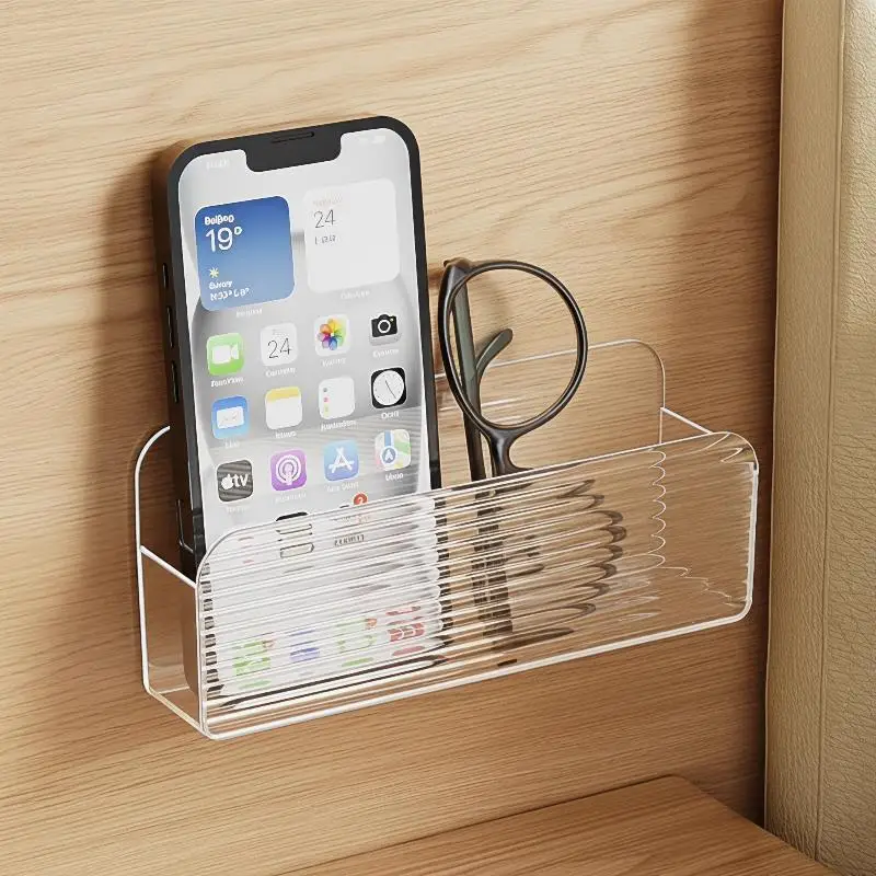 Clear Acrylic 4 Slots Remote Control Holder Self Adhesive No Drill Wall Mount Organizer for Home TV Area Office Desk Side