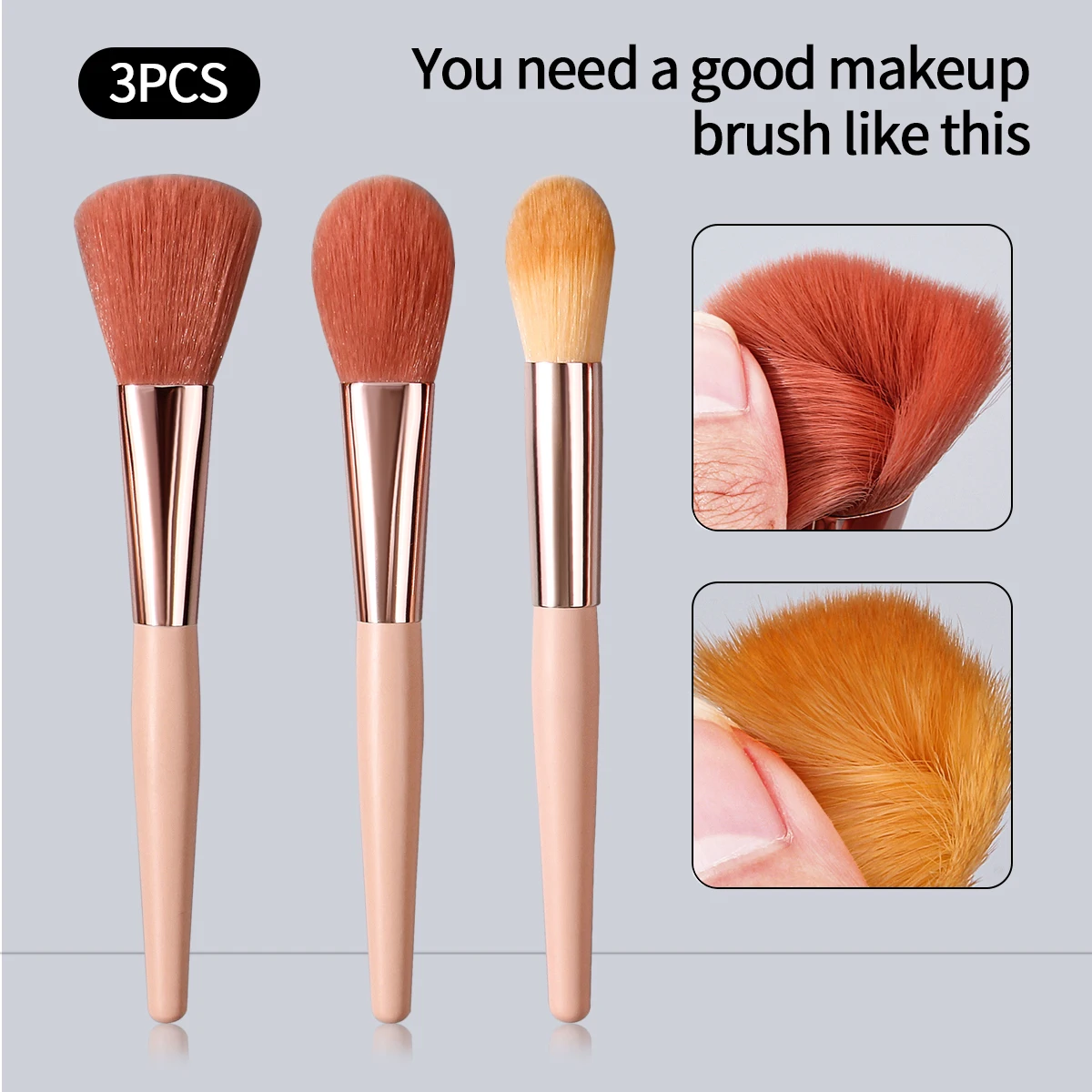 แปรงปัดแก้มขนนุ่มสำหรับผู้เริ่มต้น 3 ชิ้น, แปรงปัดแป้ง, แปรงเซ็ตติ้ง, แปรงแต่งหน้าอเนกประสงค์, อุปกรณ์แต่งหน้า