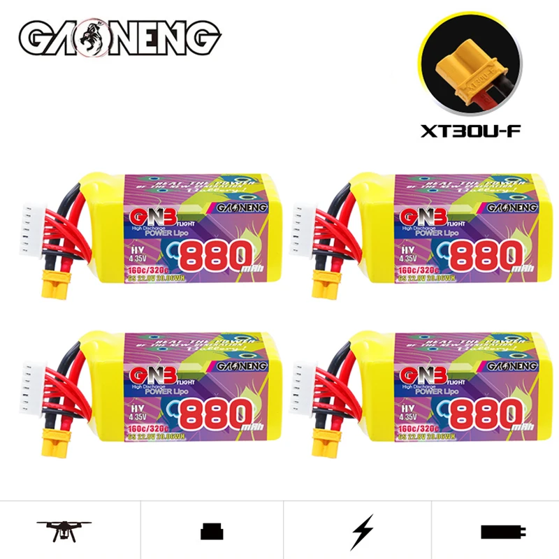 4Pcs GNB 6S 22.8V 880mAh 160C/320C with XT30 Plug for Drone Remote Controlled FPV Quadcopter Helicopter Aircraft Parts Hobby