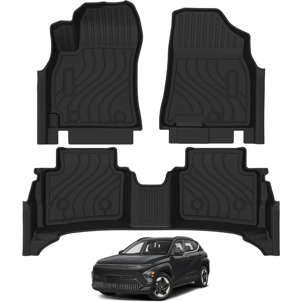 

All Weather Heavy Duty TPE Anti Slip Car Floor Mats Liners for 2025 Hyundai Kona First and Second Row Black