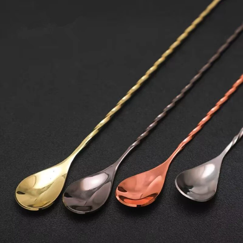 Cocktail Spoon Bar Spoon Stainless Steel Mixing Spiral Pattern Bar Tool Bartender Tools Spoon With Fork