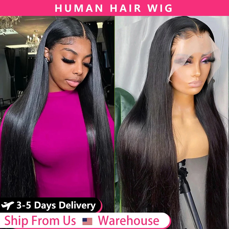 Bone Straight 13x4 Lace Frontal Human Hair Wigs 180 Density Brazilian Remy 38 Inch 13x6 HD Transparent Lace Front Wig For Women