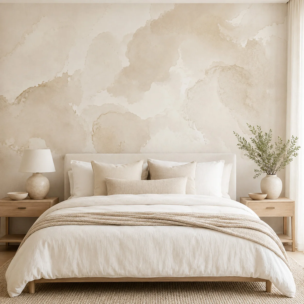 Neutral Beige Watercolor Self Adhesive Wallpaper Abstract Wall Mural Peel and Stick Living Room Bedroom Modern Home Decor Accent