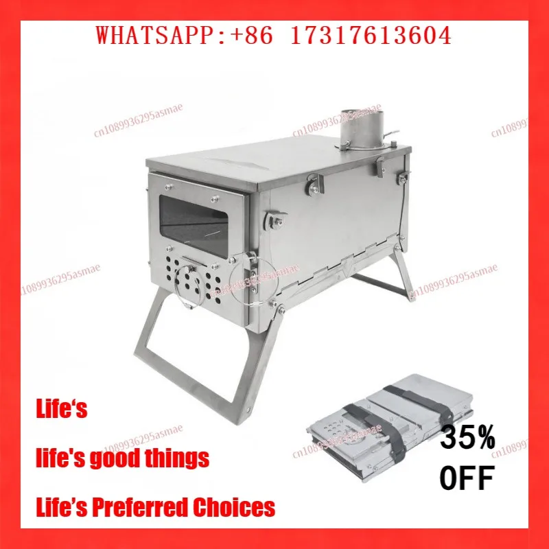 

Складная портативная дровяная печь из нержавеющей стали с одним стеклом - уличная палатка для кемпинга, пешего туризма, рюкзака