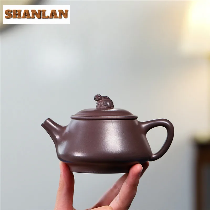 230ml Yixing Purple Clay Teapot Handmade The Jade Rabbit Pot Raw Ore Baimu Azure Purple Mud Kettle With Filter Zisha Teaset Gift