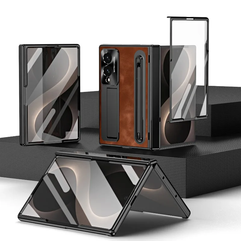 For Samsung Z Fold 8 Wide Case Pen Slot with Stylus Tempered Glass Film Integrated Stand Hinge Protection Anti Fingerprint Cover