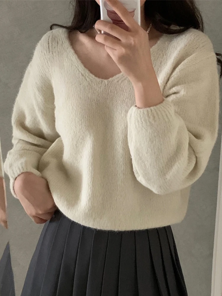 Korea Chic High Quality Back Bandage Bow Design Pullover Sweater Casual Loose Long Sleeve Knitwear Tops Autumn Winter  X438