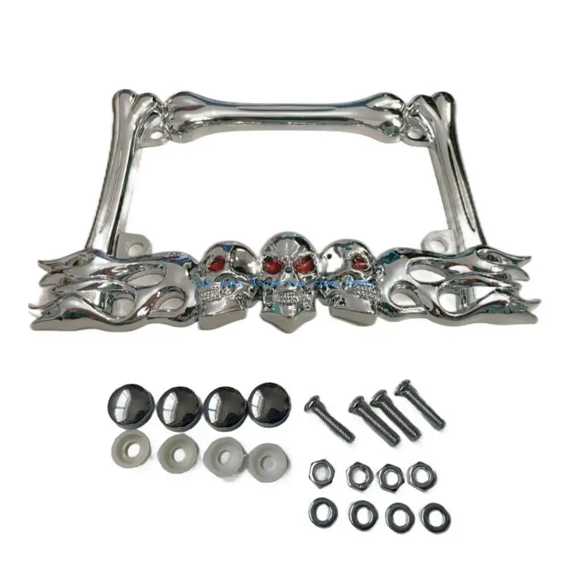 

RXJE UniversalSkull Head Motorcycle License Plate Frame Cover Number Plates Holder