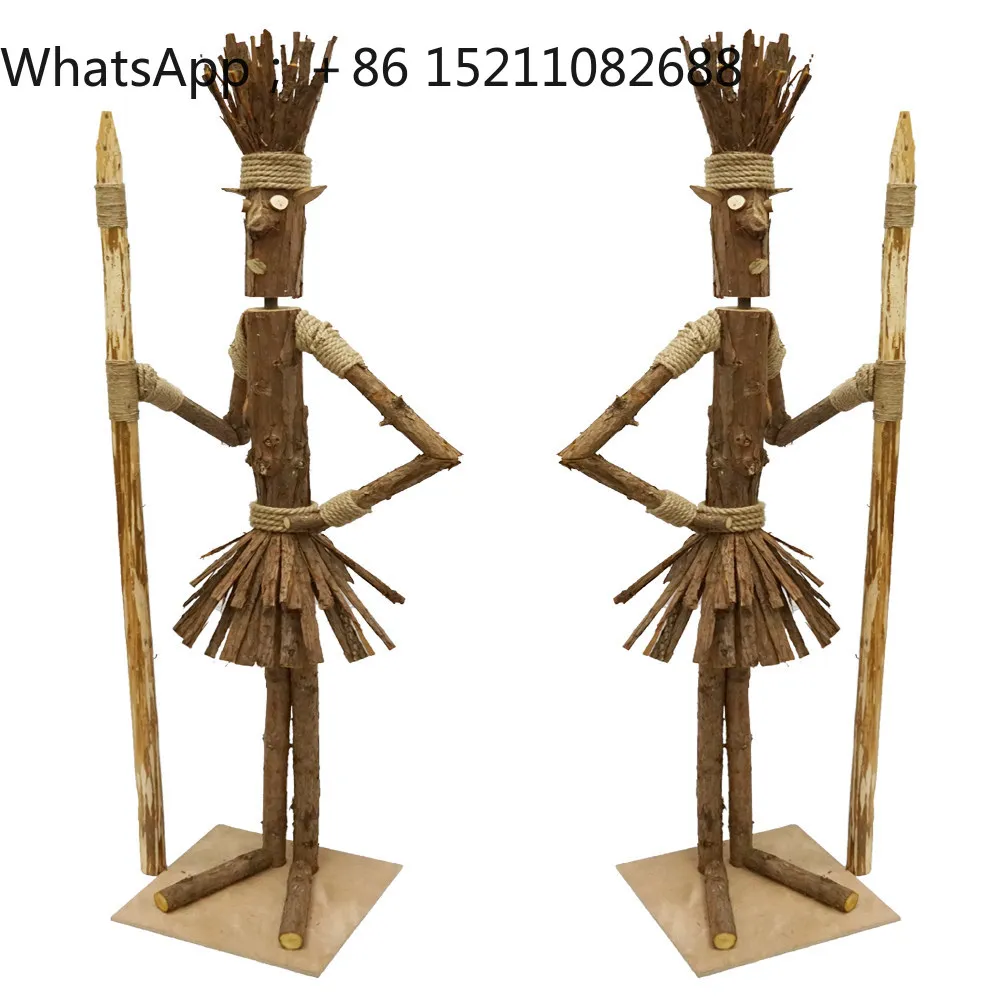 SCY creative ornament tribal chief wooden doll standing wooden man outdoor camping cloth decoration props