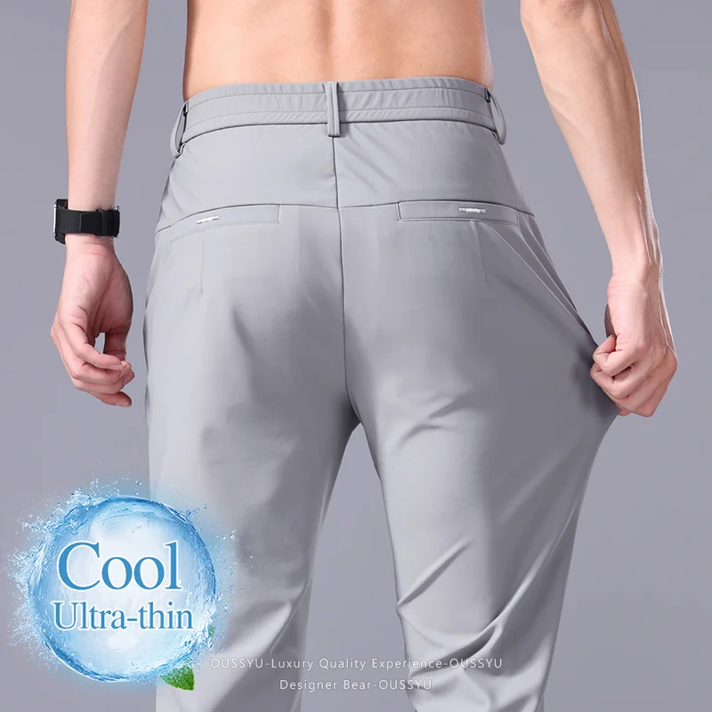 Good Quality Summer Thin High Stretch Casual Pants Business Korean Breathable Quick-drying Straight Polyamide Fibre Trousers Man