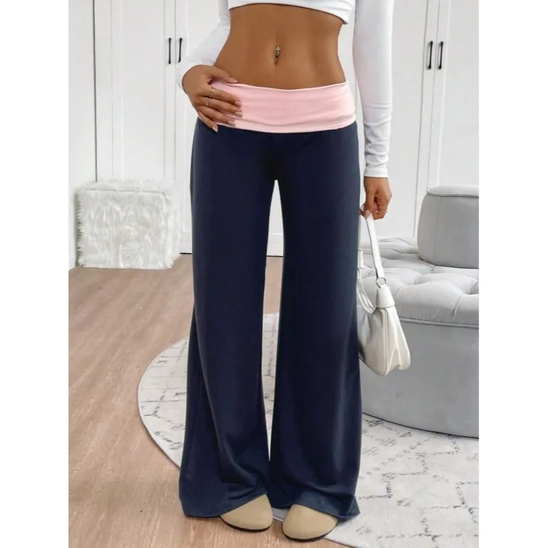 حجم كبير 1XL-5XL المرأة الجديدة منخفضة الخصر بنطال ذو قصة أرجل واسعة عارضة الرياضة السراويل الطويلة