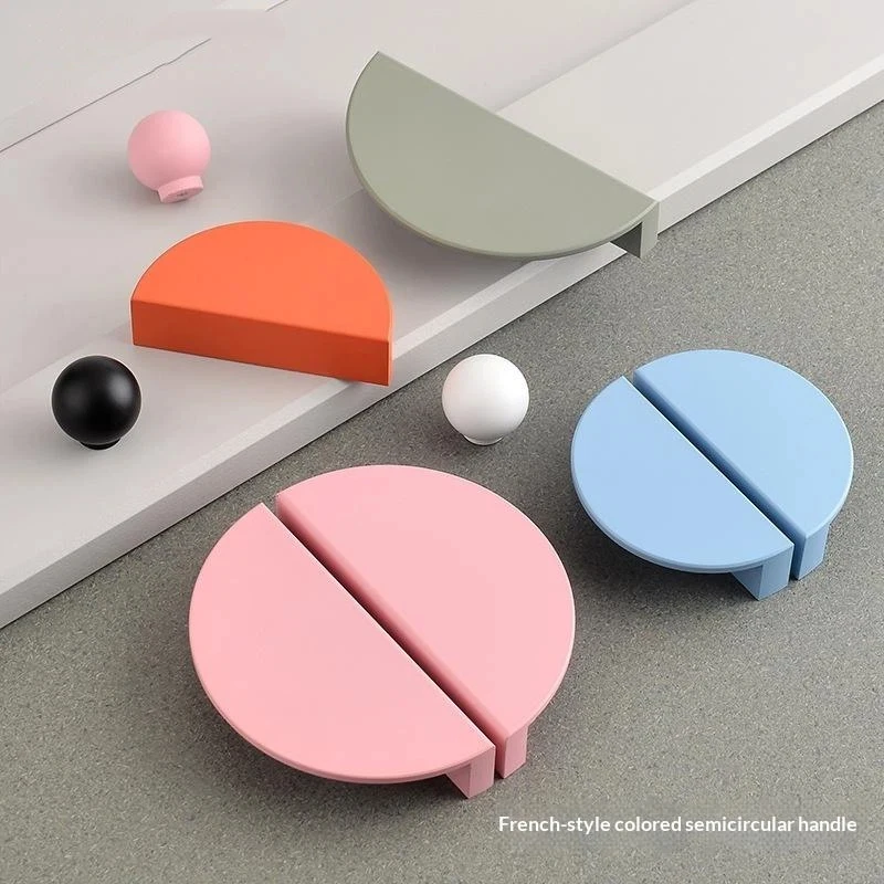 NEW Colorful Kitchen Cabinet Handles Wardrobe Door Drawer Knob Semi-circular Cream Style Children's Room Color Handle Pairing