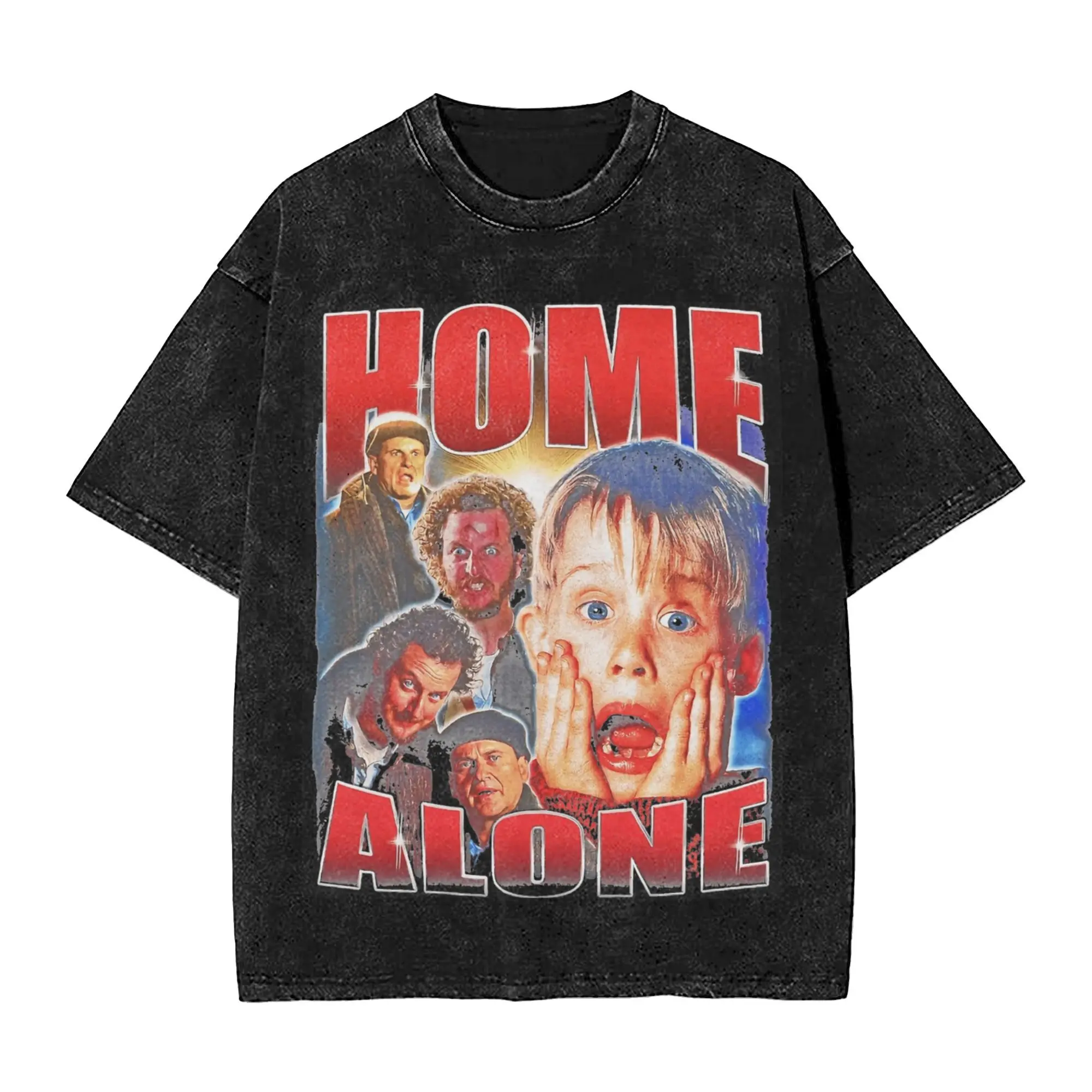 

Home Alone Vintage 90s Washed T Shirts Streetwear Hip Hop Vintage T-Shirt Tee Shirt for Men Women High Street Graphic