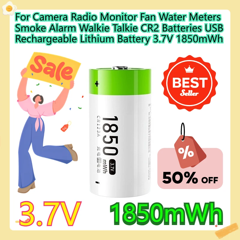 

For Camera Radio Monitor Fan Water Meters Smoke Alarm Walkie Talkie CR2 Batteries USB Rechargeable Lithium Battery 3.7V 1850mWh
