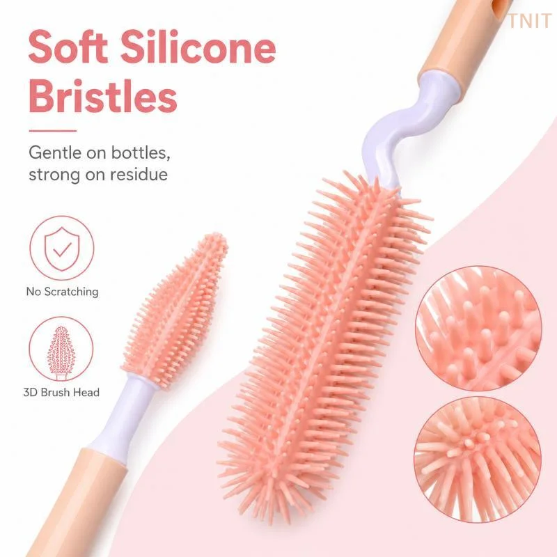 [J] 1/2 Pcs Silicone Bottle Cleaning Brush Set Flexible Handle 360 Degree Deep Clean For Baby Bottles Nipples Cups Kitchen Use