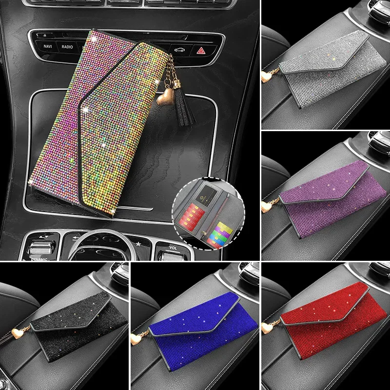 Rhinestone Crystal Car Driver License Holder Bag Auto Multi-Function ID Card Holder Package Wallet Car Accessories for Women