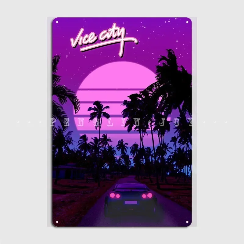 Retro 80s Vice City Poster Metal Plaque Wall Pub Living Room Vintage Wall Decor Tin Sign Posters